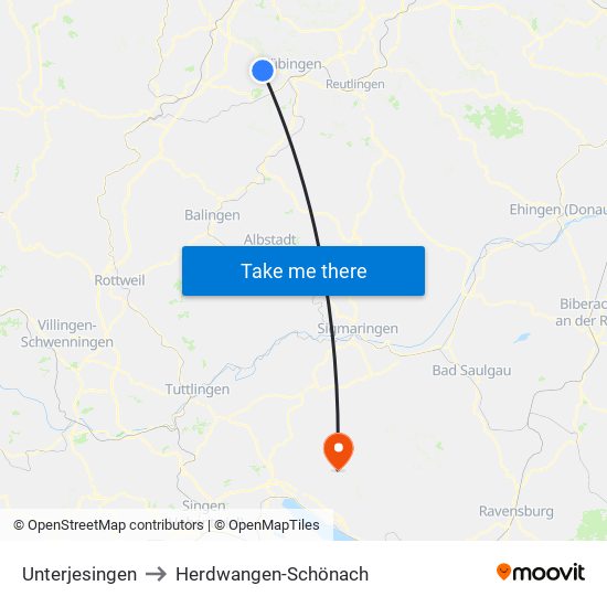 Unterjesingen to Herdwangen-Schönach map