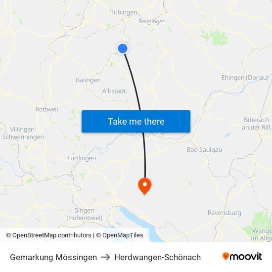 Gemarkung Mössingen to Herdwangen-Schönach map