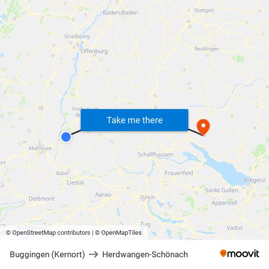 Buggingen (Kernort) to Herdwangen-Schönach map