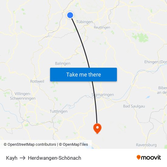 Kayh to Herdwangen-Schönach map