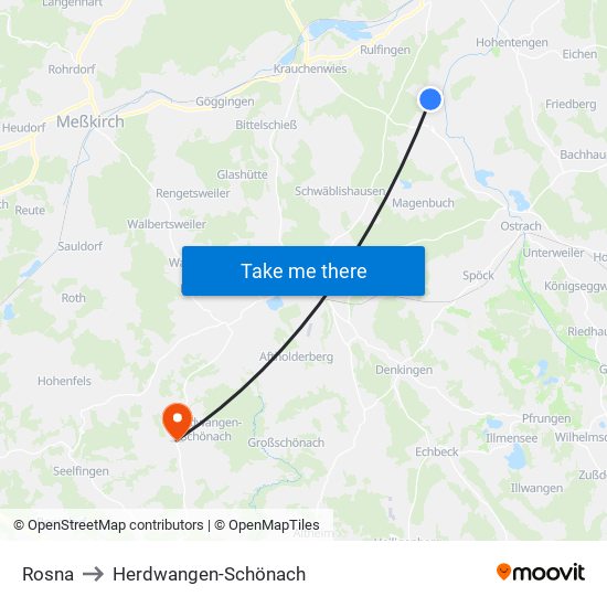 Rosna to Herdwangen-Schönach map