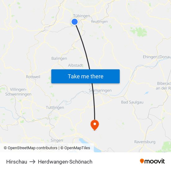 Hirschau to Herdwangen-Schönach map