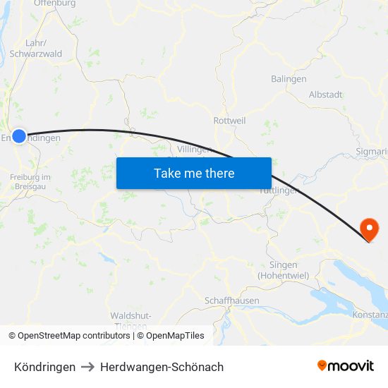 Köndringen to Herdwangen-Schönach map