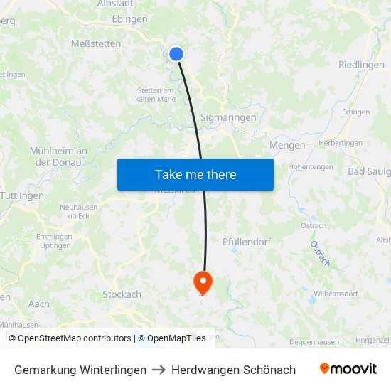 Gemarkung Winterlingen to Herdwangen-Schönach map