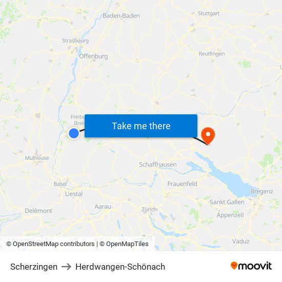 Scherzingen to Herdwangen-Schönach map