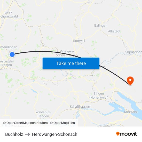 Buchholz to Herdwangen-Schönach map