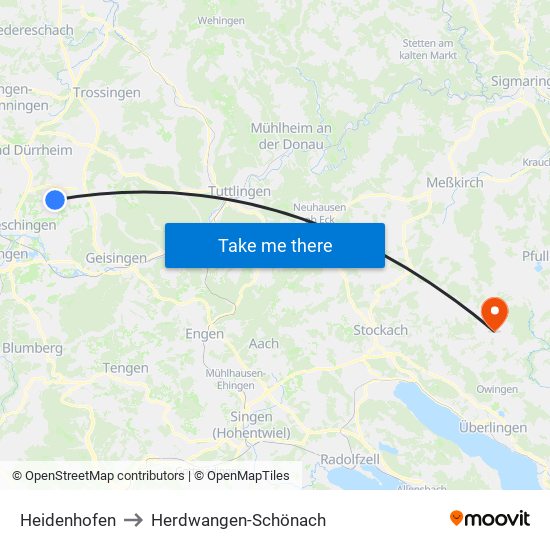Heidenhofen to Herdwangen-Schönach map