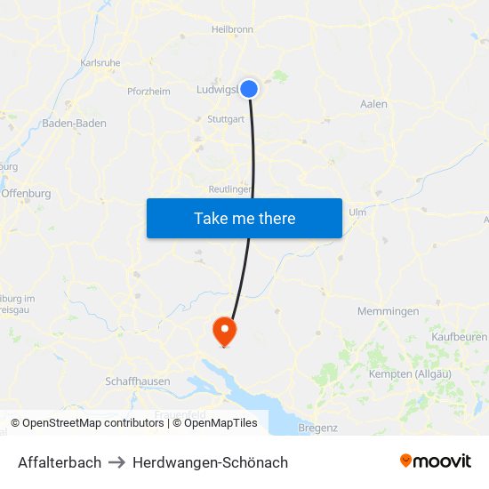 Affalterbach to Herdwangen-Schönach map