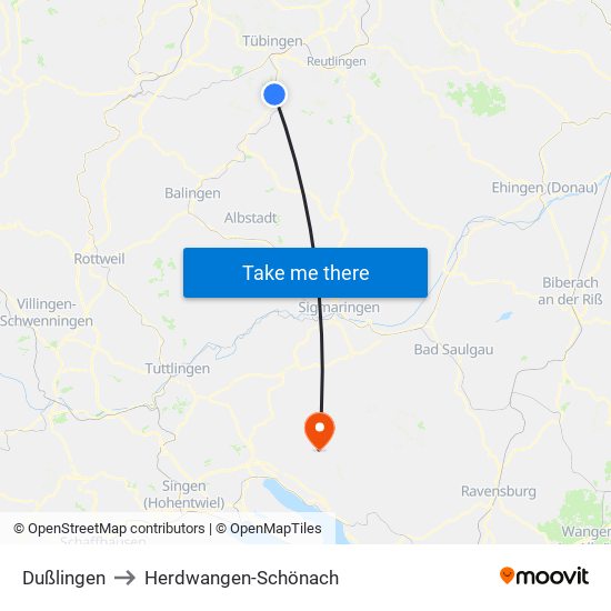 Dußlingen to Herdwangen-Schönach map