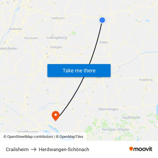 Crailsheim to Herdwangen-Schönach map