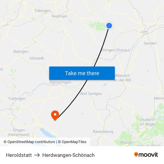 Heroldstatt to Herdwangen-Schönach map