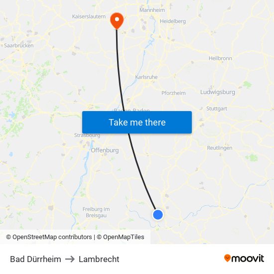 Bad Dürrheim to Lambrecht map