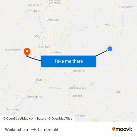 Weikersheim to Lambrecht map