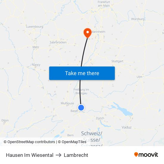 Hausen Im Wiesental to Lambrecht map