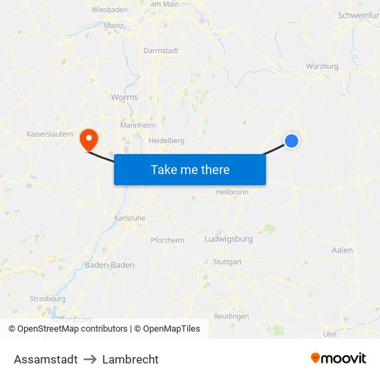 Assamstadt to Lambrecht map