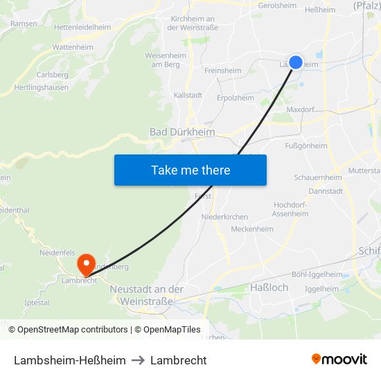 Lambsheim-Heßheim to Lambrecht map