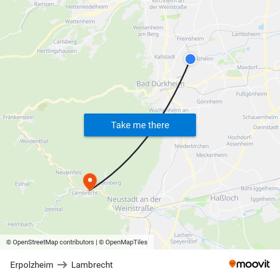 Erpolzheim to Lambrecht map