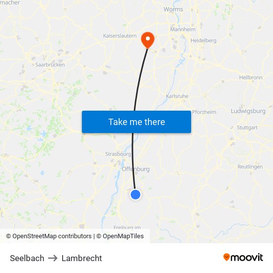 Seelbach to Lambrecht map