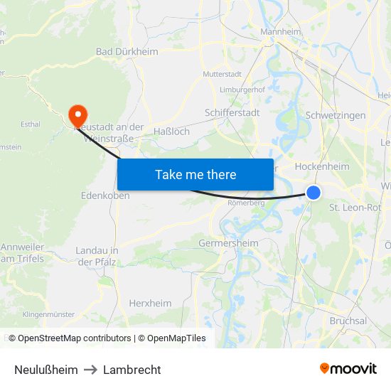 Neulußheim to Lambrecht map