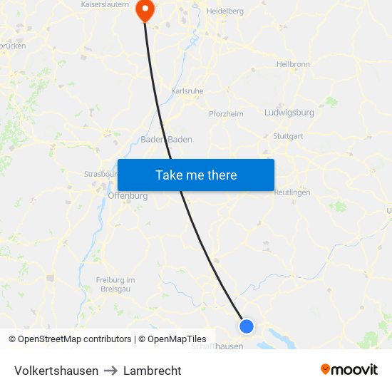 Volkertshausen to Lambrecht map