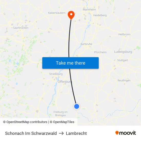 Schonach Im Schwarzwald to Lambrecht map