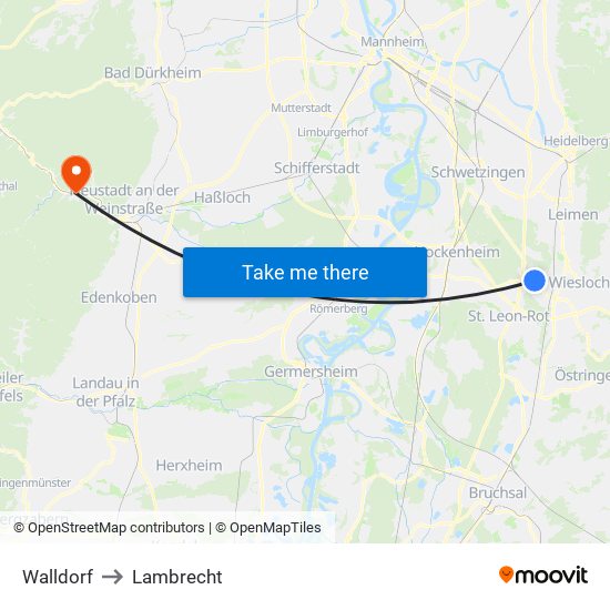 Walldorf to Lambrecht map