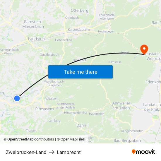 Zweibrücken-Land to Lambrecht map