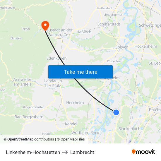 Linkenheim-Hochstetten to Lambrecht map
