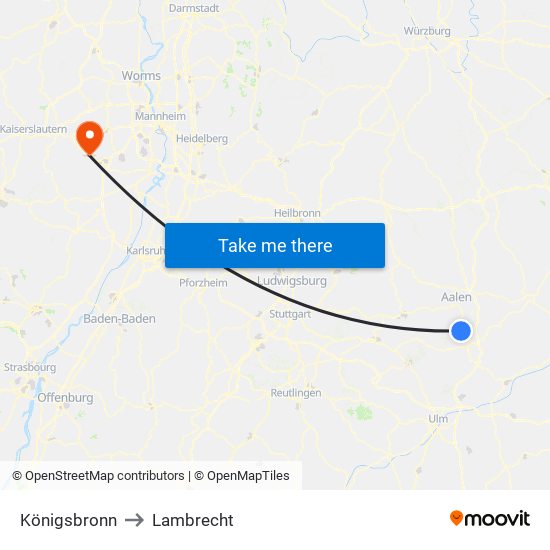 Königsbronn to Lambrecht map