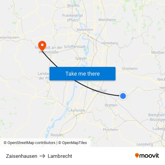 Zaisenhausen to Lambrecht map