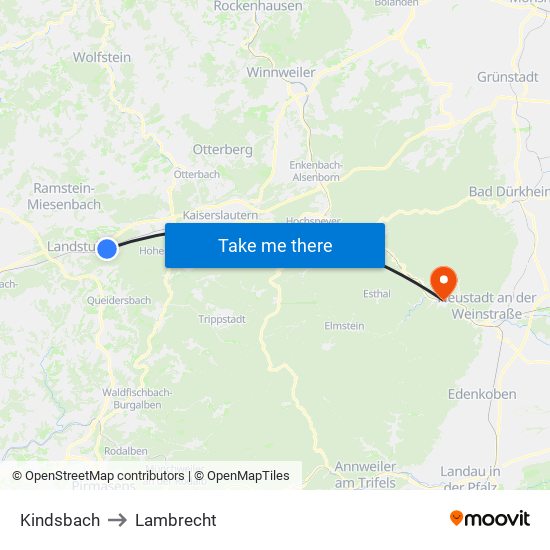 Kindsbach to Lambrecht map