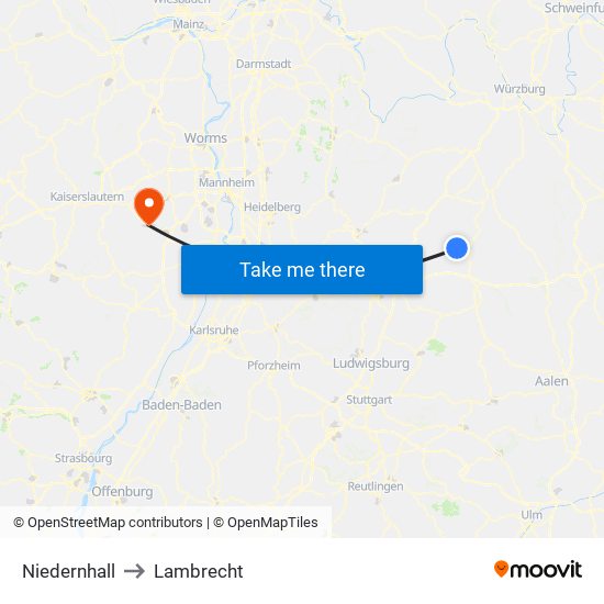 Niedernhall to Lambrecht map