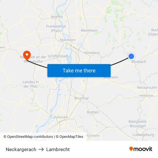 Neckargerach to Lambrecht map