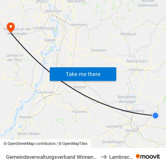 Gemeindeverwaltungsverband Winnenden to Lambrecht map