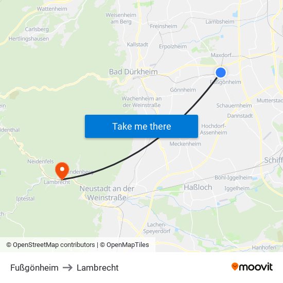 Fußgönheim to Lambrecht map