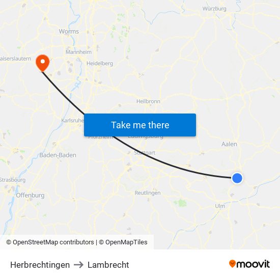 Herbrechtingen to Lambrecht map