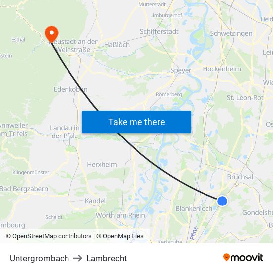 Untergrombach to Lambrecht map