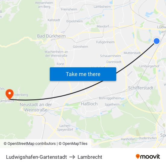 Ludwigshafen-Gartenstadt to Lambrecht map