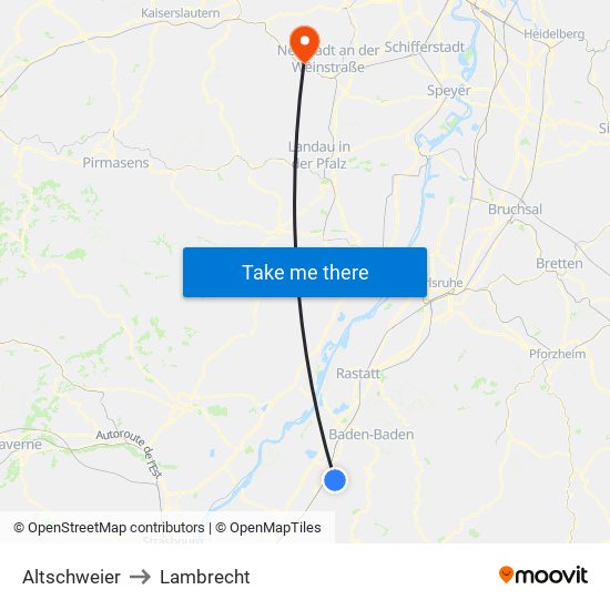 Altschweier to Lambrecht map