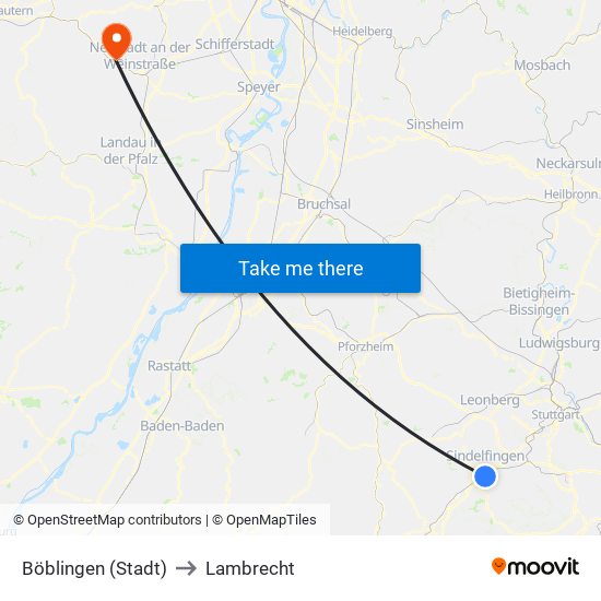 Böblingen (Stadt) to Lambrecht map