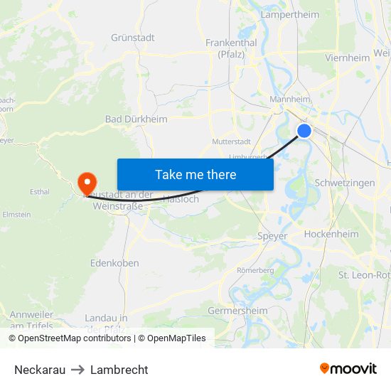 Neckarau to Lambrecht map