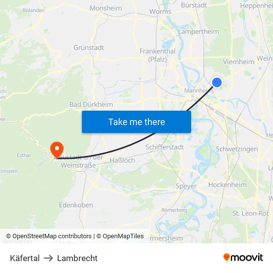 Käfertal to Lambrecht map