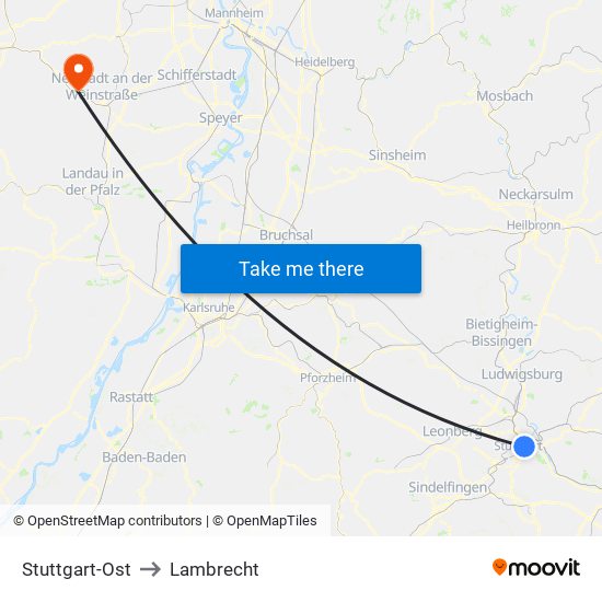 Stuttgart-Ost to Lambrecht map