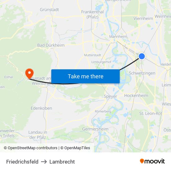 Friedrichsfeld to Lambrecht map