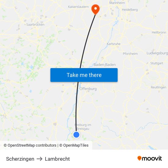 Scherzingen to Lambrecht map