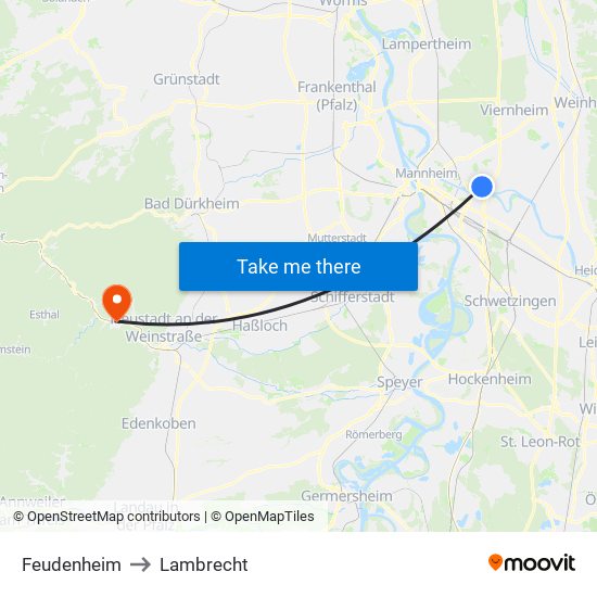 Feudenheim to Lambrecht map