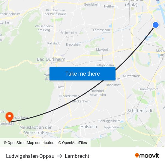 Ludwigshafen-Oppau to Lambrecht map