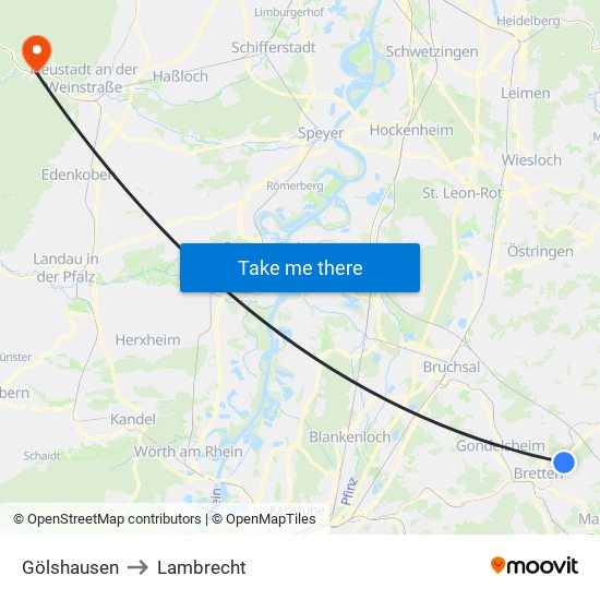 Gölshausen to Lambrecht map