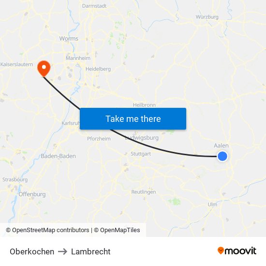 Oberkochen to Lambrecht map