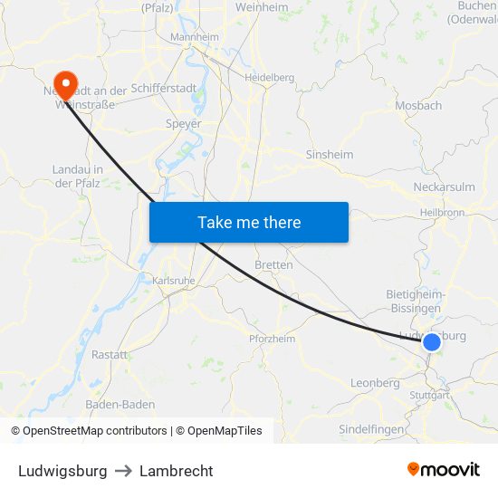 Ludwigsburg to Lambrecht map